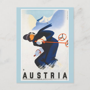 Vintage Österreicher Alpen Skifahren Postkarte