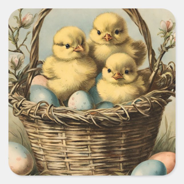 Vintage Osterstäbchen Quadratischer Aufkleber (Vorderseite)