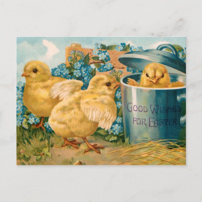 Vintage Osterstäbchen und vergessene-Me-Nots Postkarte (Vorderseite)