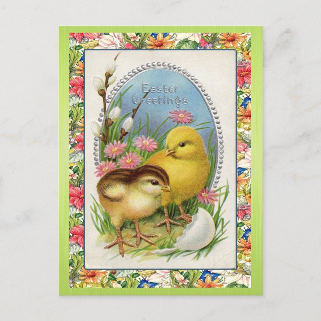 Vintage Osterstäbchen Viktorianischer Blumenfrühli Feiertagspostkarte (Vorderseite)
