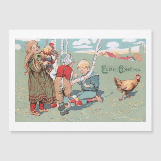Vintage Ostertiere und -kinder Magnetkarte (Vorderseite)