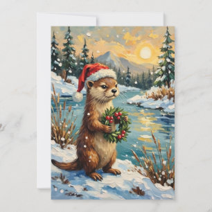 Vintage Otter mit Weihnachtskranz von Frozen Feiertagskarte