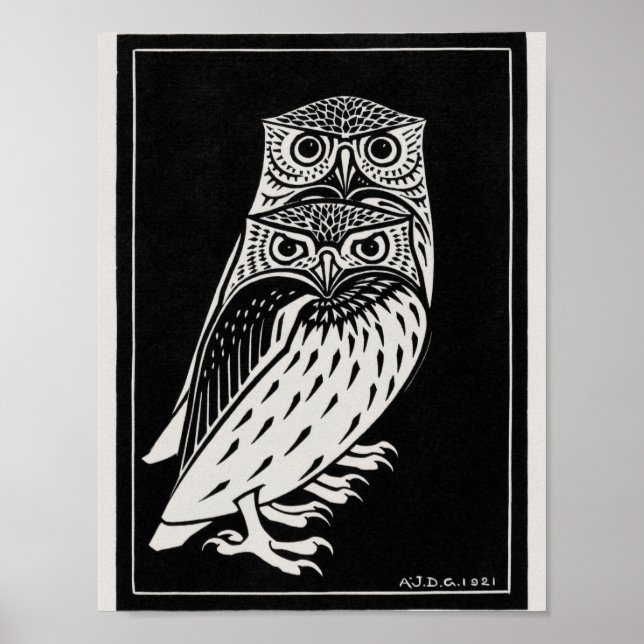 Vintage Owl Illustration Poster (Vorne)