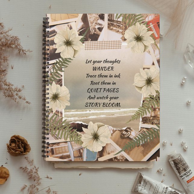 Vintage Ozeanansicht Notizbuch (Let your thoughts drift like waves—this keepsake blends vintage charm with quiet floral serenity.)
