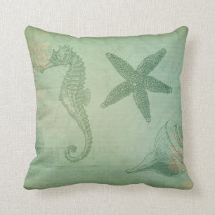 Vintage Ozeantiere und Seashells Kissen