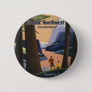 Vintage Pacific Northwest Reiseplakat 1925 Zug Button