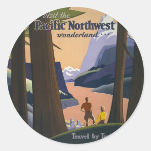 Vintage Pacific Northwest Reiseplakat 1925 Zug Runder Aufkleber