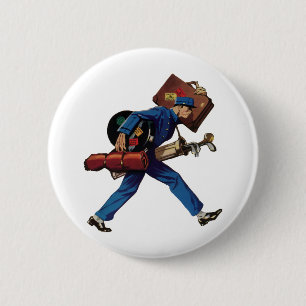Vintage Page in Uniform, Koffer und Golfschläger Button
