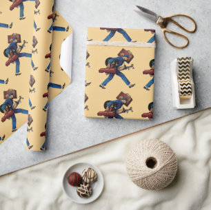 Vintage Page in Uniform, Koffer und Golfschläger Geschenkpapier