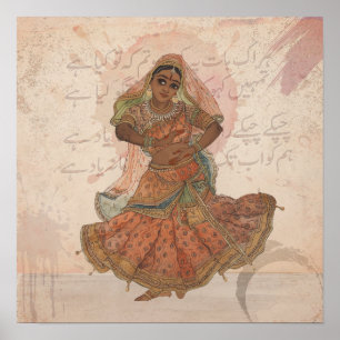 Vintage-Pahari-Mughal-Kathak-Miniatur-Tanzkunst Poster
