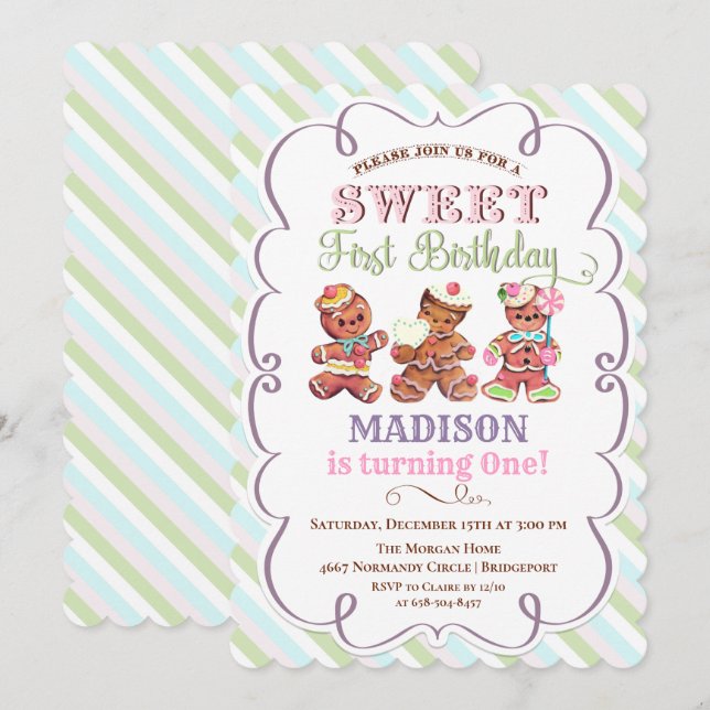 Vintage pain d'épices 1er anniversaire Invitation (Devant / Derrière)