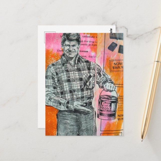 Vintage Paint Man Collage Postkarte (Vorderseite/Rückseite Beispiel)