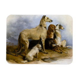Vintage painting of five cute dogs magnet