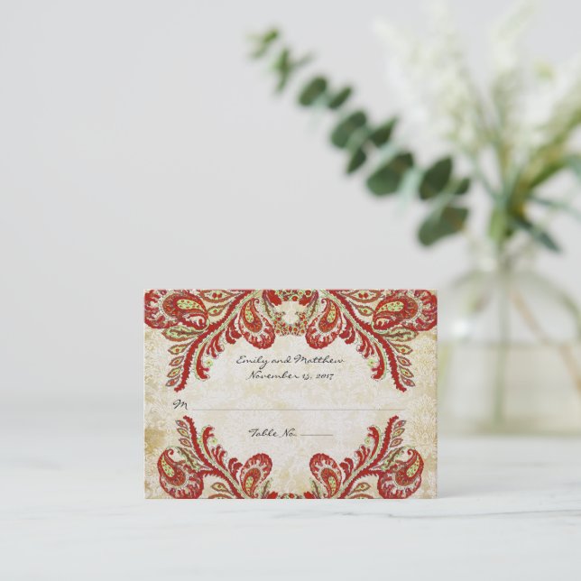 Vintage Paisley Damask-Platzkarten Platzkarte (Stehend Vorderseite)