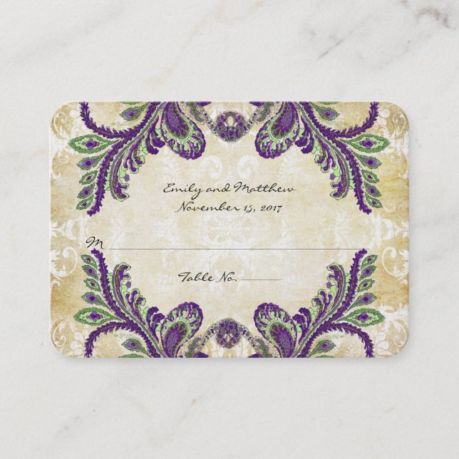 Vintage Paisley Damask-Platzkarten Platzkarte (Vorderseite)