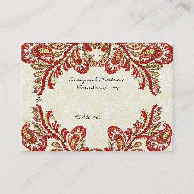 Vintage Paisley Damask-Platzkarten Platzkarte (Vorderseite)