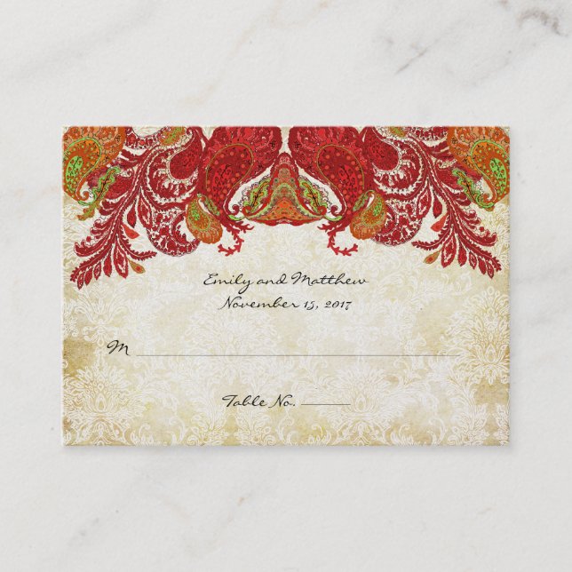 Vintage Paisley Damask-Platzkarten Platzkarte (Vorderseite)
