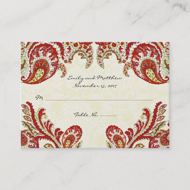 Vintage Paisley Damask-Platzkarten Platzkarte (Vorderseite)
