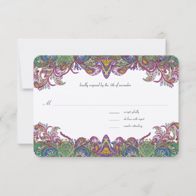 Vintage Paisley Honeysuckle Mariage damassé RSVP (Devant)