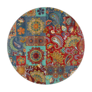 Vintage-Paisley-Mandala-Farbige Patchworkarbeit Schneidebrett