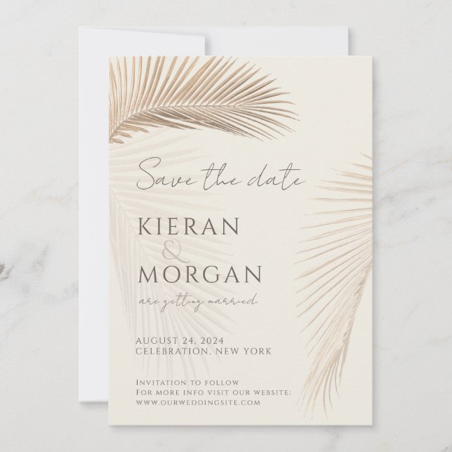 Vintage Palm Line Kunst Save the Date Einladung (Vorderseite)