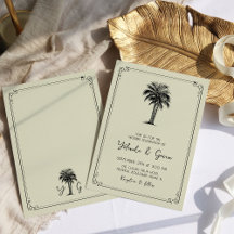 Vintage Palm Simple Destination Mariage Invitation
