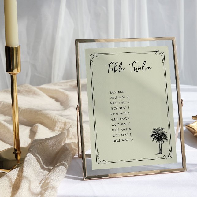Vintage Palm Tree Hochzeitstischkarte Einladung (Wedding Table Seating Card - from my Vintage Palm Wedding Collection)