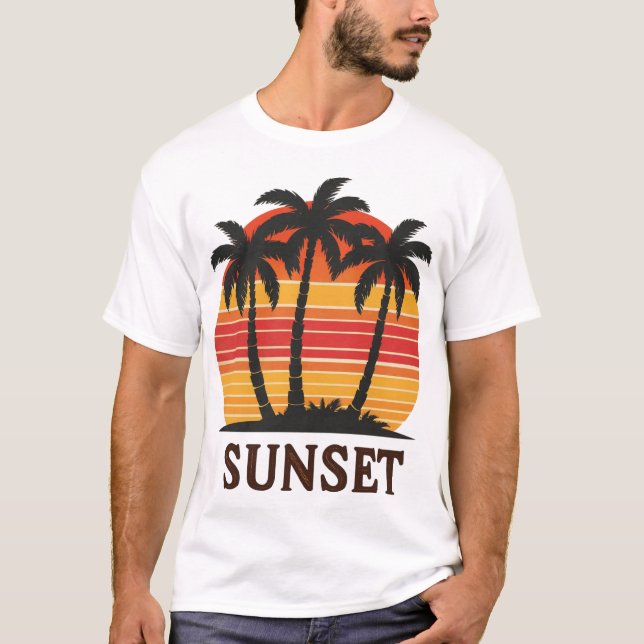 Vintage Palm Tree Sunset Retro Ästhetik T-Shirt (Vorderseite)