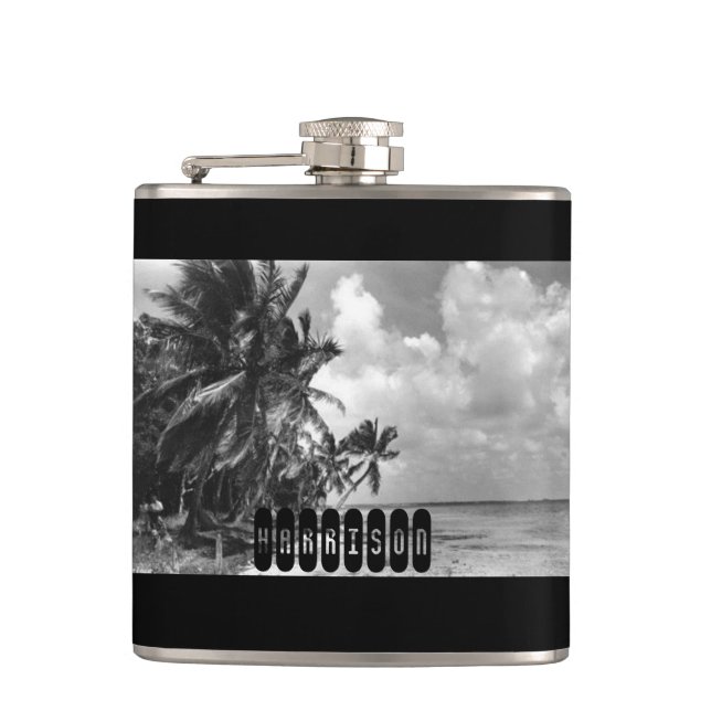 Vintage Palmen Personalisiert Flachmann (Vorderseite)