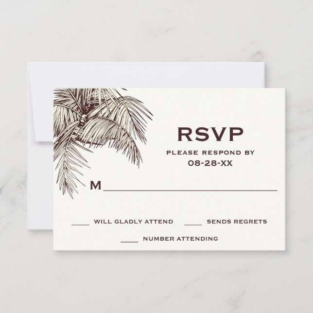Vintage Palmen-Trees-Hochzeit RSVP Karte (Vorderseite)