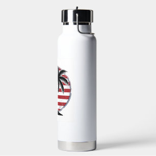 Vintage-Palmenbaum-Amerikanische-Flagge-Sommer-Shi Trinkflasche