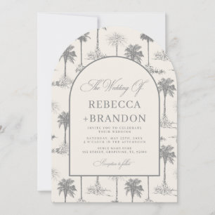 Vintage-Palmenbaum-Toile-QR-Code-Strandhochzeit Einladung