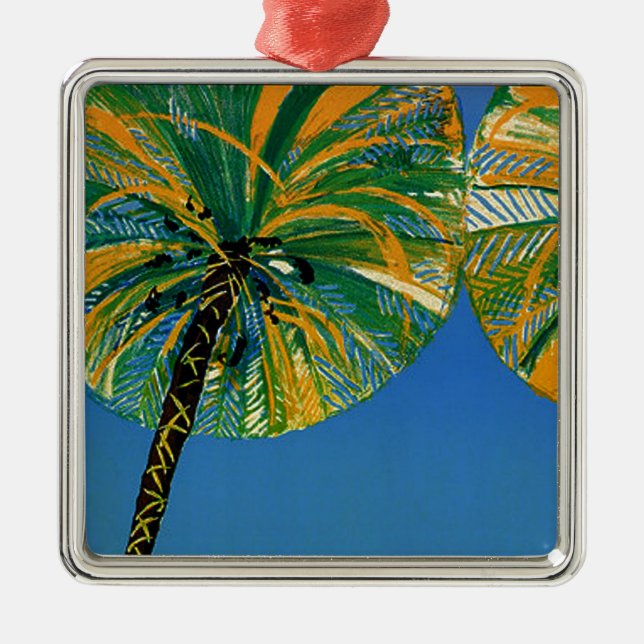 Vintage Palmenbäume Côte d'Azur Silbernes Ornament (Vorne)