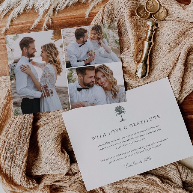 Vintage Palmenbaumhochzeit FotoCollage Dankeskarte (Von Creator hochgeladen)