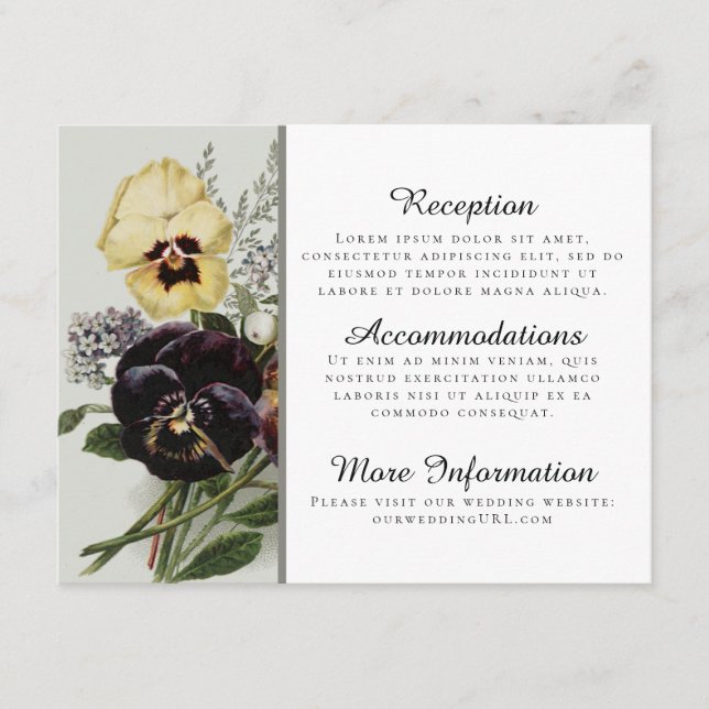 Vintage Pansy Empfang Cards Begleitkarte (Vorderseite)
