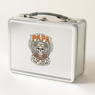 Vintage-Papa-Biker-Totenkopf-Legende Metall Brotdose