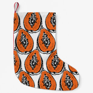 Vintage Papaya Holzkohle Zeichnend Muster. Kleiner Weihnachtsstrumpf
