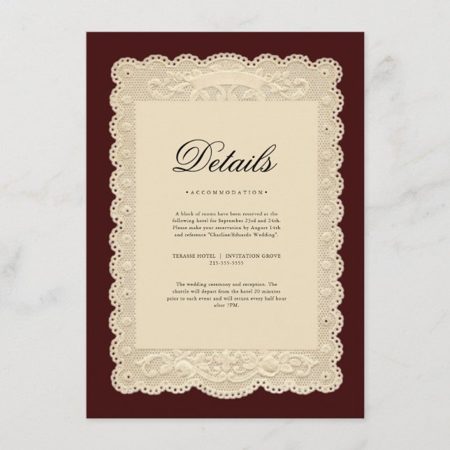 Vintage Paper Lace Burgundy Wedding Invitation (Devant)
