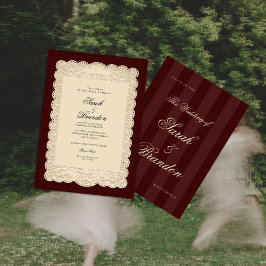 Vintage Paper Lace Burgundy Wedding Invitation Einladung
