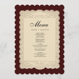 Vintage Paper Lace Burgundy Wedding Menükarte