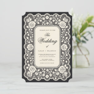Vintage Papier-Lace Hochzeit in Schwarz Einladung