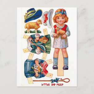 Vintage Papierpuppe Little Bo Peep Postkarte
