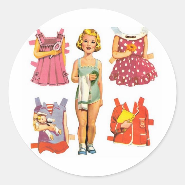 Vintage Papierpuppen Runder Aufkleber (Vorderseite)