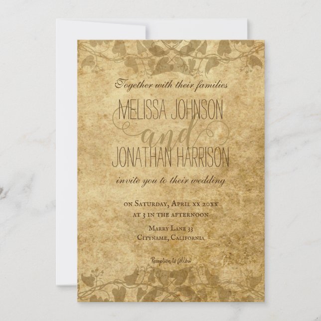 Vintage Papierweine Typografie Rustikale Hochzeit Einladung (Vorderseite)