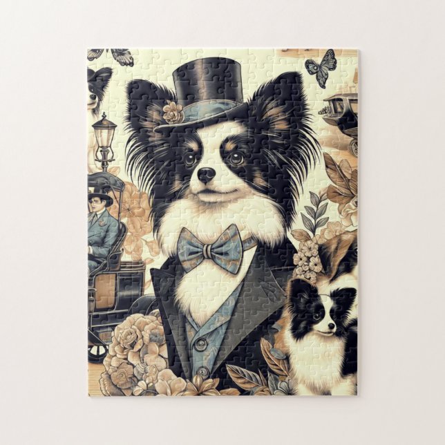 Vintage Papillon Dog Illustration (Vertikal)