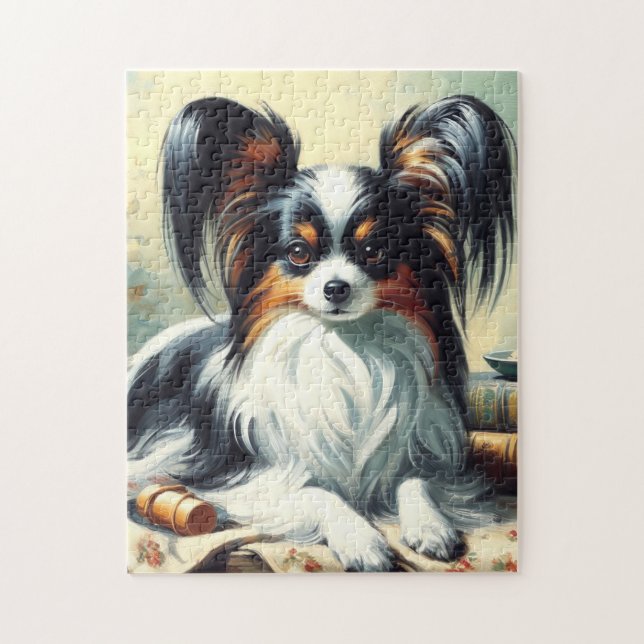 Vintage Papillon Dog-Malerei (Vertikal)