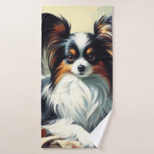 Vintage Papillon Dog-Malerei Badehandtuch