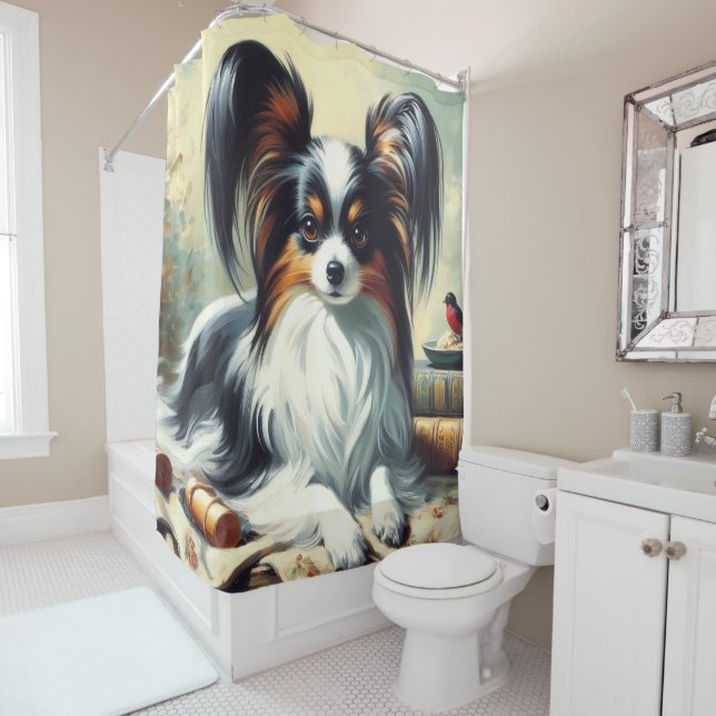 Vintage Papillon Dog-Malerei Duschvorhang (Beispiel)