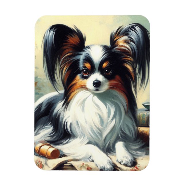 Vintage Papillon Dog-Malerei Magnet (Vertikal)