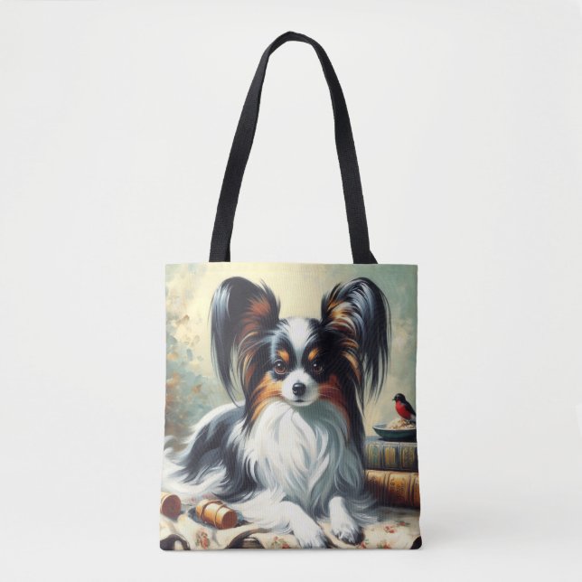 Vintage Papillon Dog-Malerei Tasche (Vorderseite)